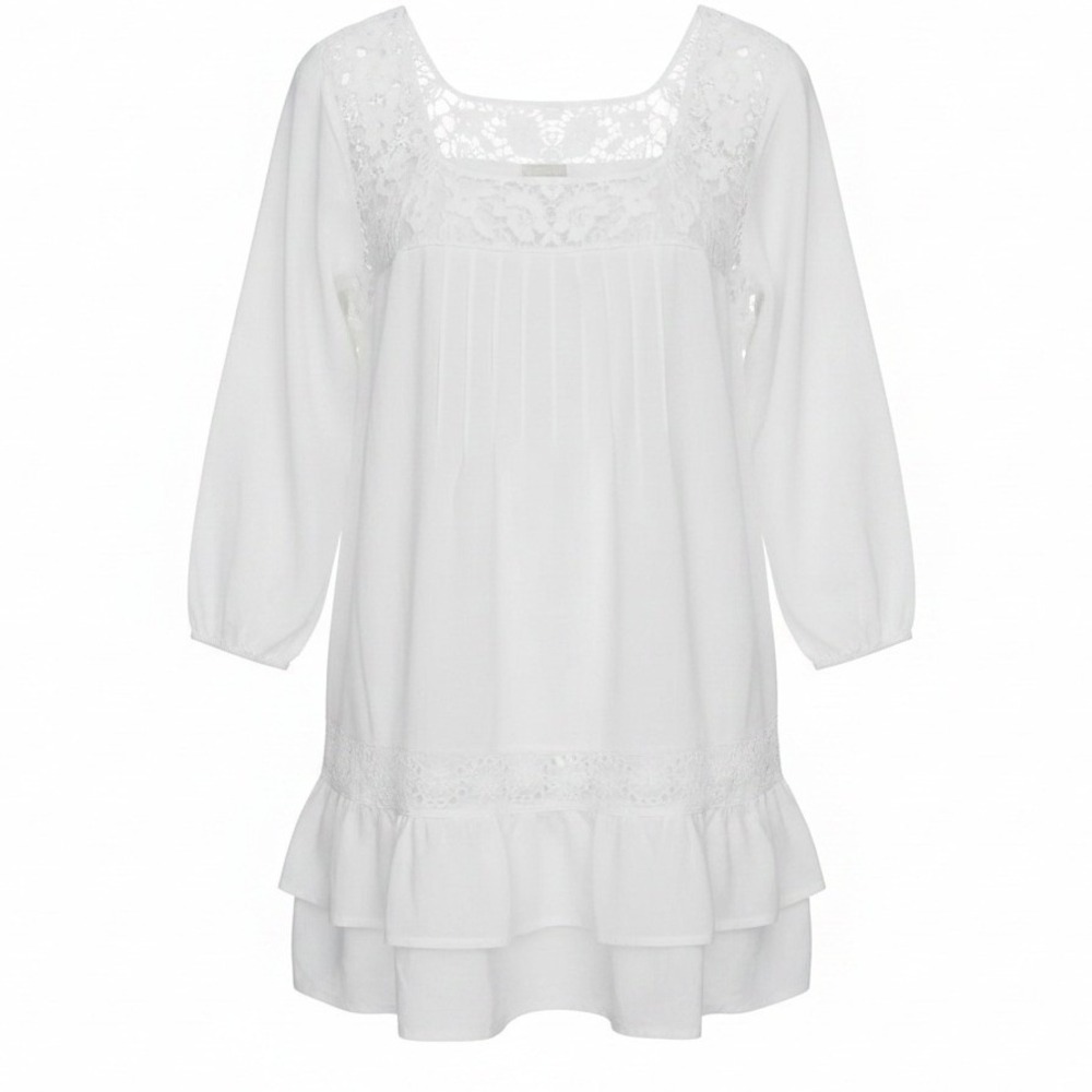 Lucky Brand Western Cottage Lace Square Neck White Lightweight Mini Dress XL